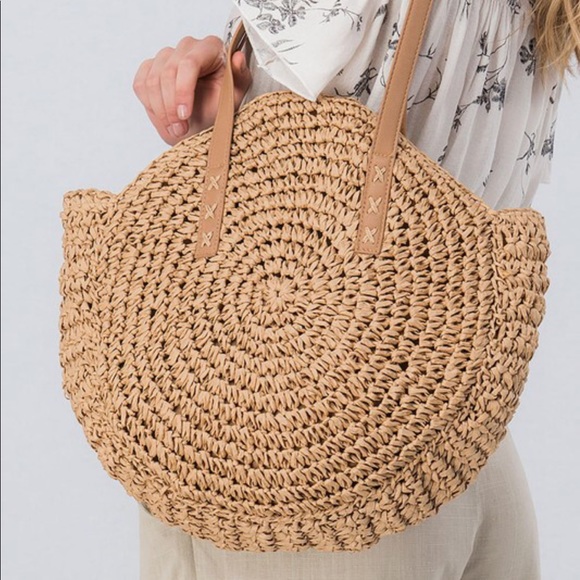 •LAST 1• Boho Handmade Rattan Bag w Leather Straps - Picture 6 of 8